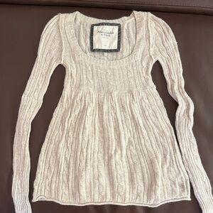 Vintage Y2K - Rabbit Hair Abercrombie & Fitch Cream Cable-Knit Scoop Neck Top